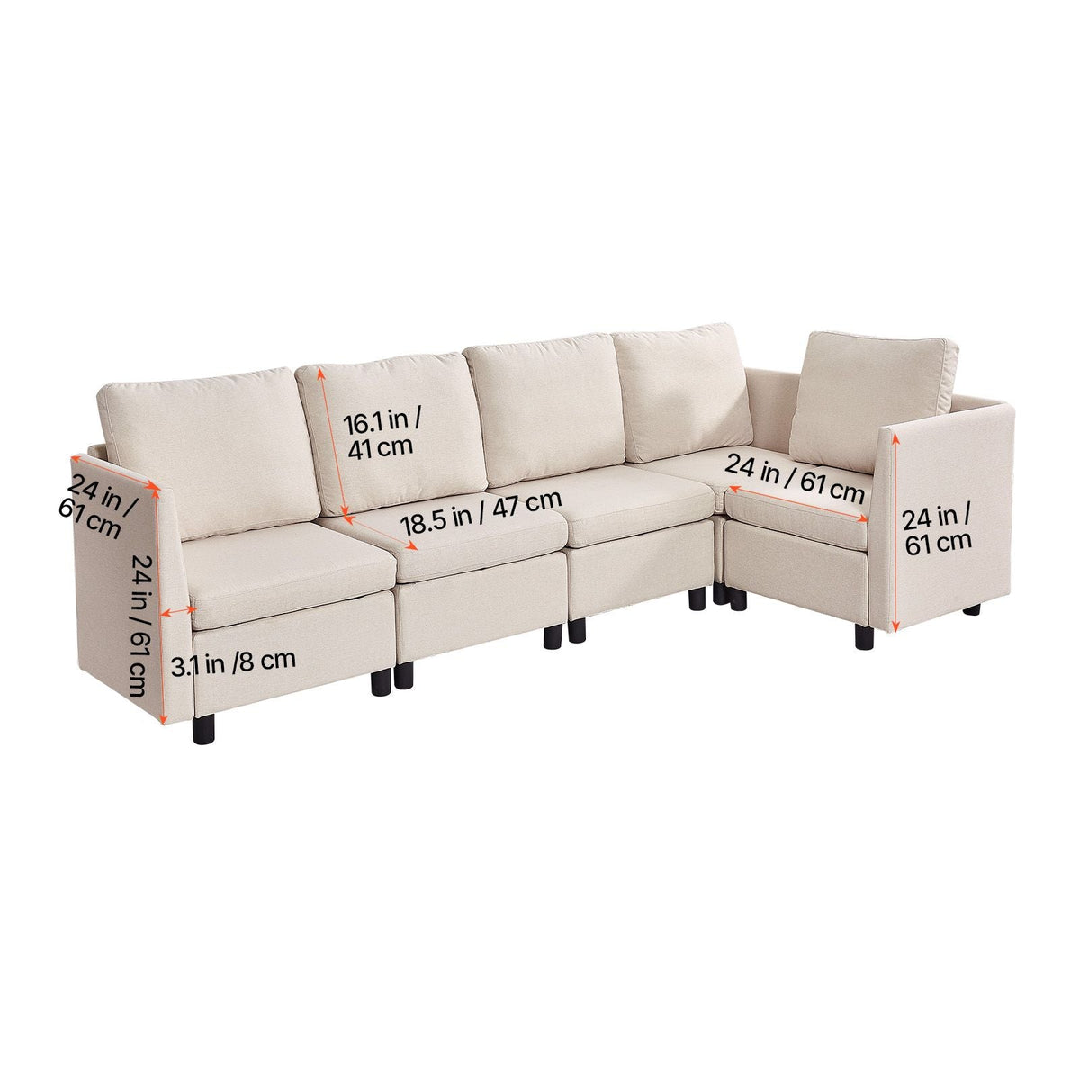 Modular Sectional Sofa, Modern 5-Seater Modular Sofa with Hidden Storage, Cloud Sectional Couch with High Rebound Sponge, Solid Wood Frame Upholstered Comfy Couch for Living Room, Bedroom, Beige