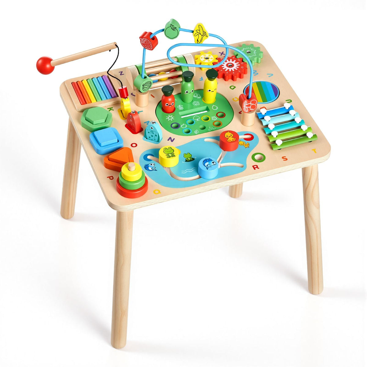 Montessori Activity Table for Toddler 1-3 Years Old, 13 in 1 Wooden Learn Activity Desk, Baby Play Table for Boys & Girls Aged 6+ Months, Great Birthday, Christmas, Children's Day Present