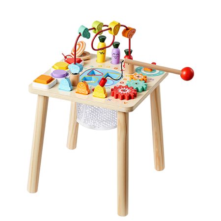 Montessori Activity Table for Toddler 1-3 Years Old, 8 in 1 Wooden Learn Activity Desk, Baby Play Table for Boys & Girls Aged 6+ Months, Great Birthday, Christmas, Children's Day Present