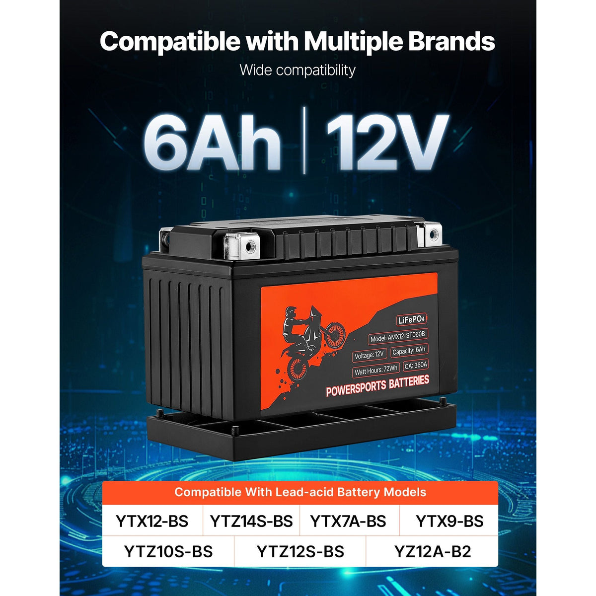 Motorcycle Battery, 12 Volt 6Ah, LiFePO4 Lithium Pre-Charged Powersports Battery, Maintenance Free & High Performance, Compatible with ATV, Motorcycle, Jet Skis, Scooter, UTV, and More