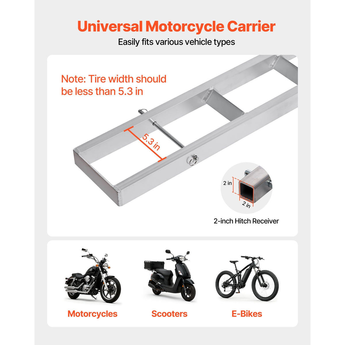 Motorcycle Carrier, 400 lbs Capacity, Heavy Duty Aluminum Hitch Mount Rack with 73in Loading Ramp, Straps & Stabilizer, Scooter Dirt Bike Trailer Hauler for Car Truck with 2-Inch Hitch Receiver