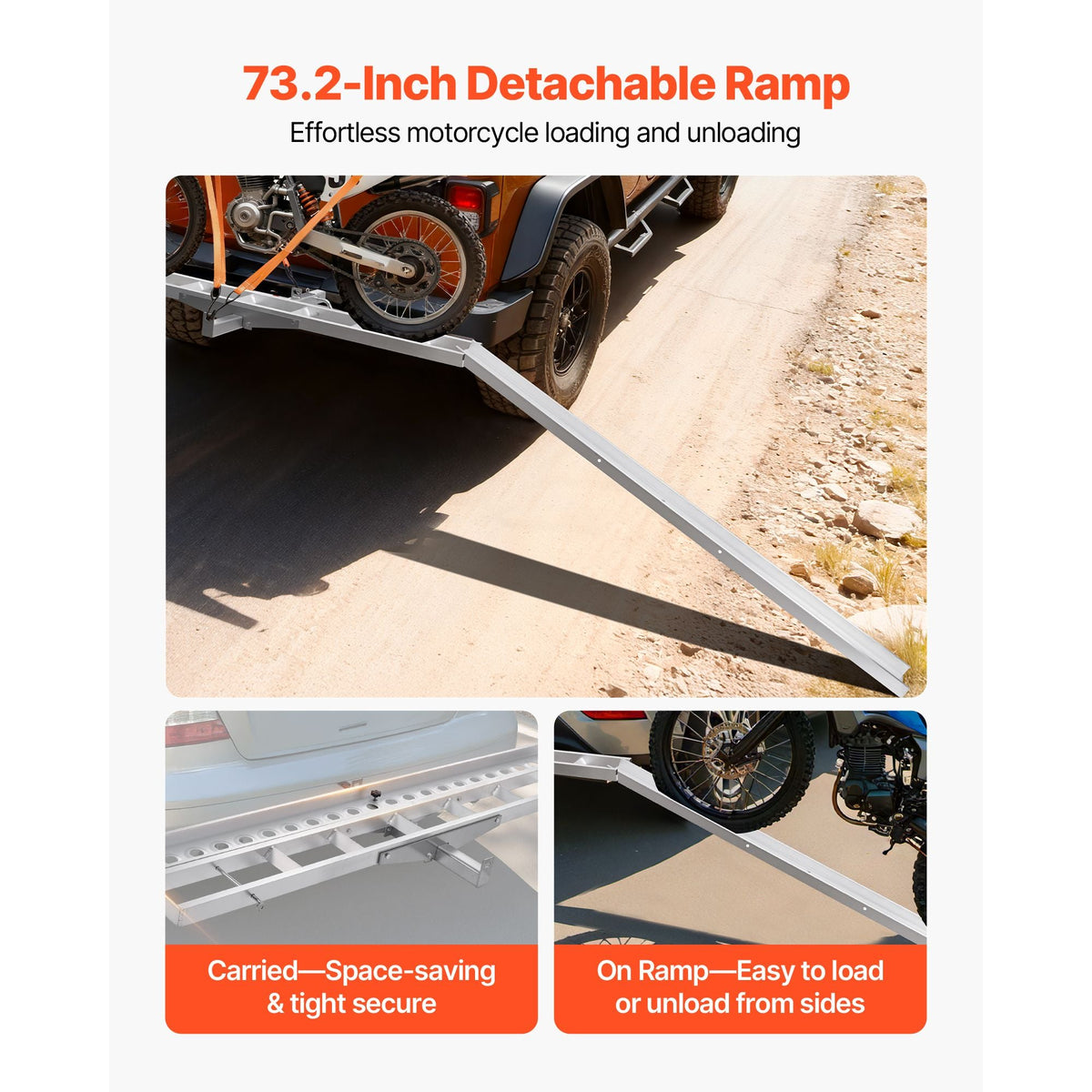 Motorcycle Carrier, 400 lbs Capacity, Heavy Duty Aluminum Hitch Mount Rack with 73in Loading Ramp, Straps & Stabilizer, Scooter Dirt Bike Trailer Hauler for Car Truck with 2-Inch Hitch Receiver