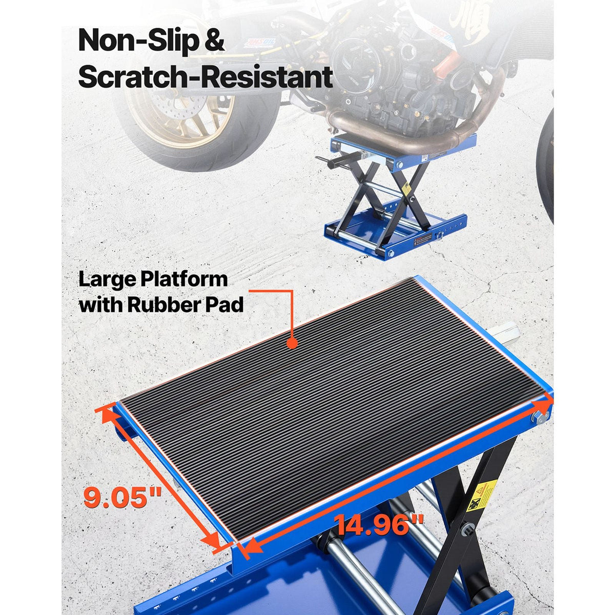 Motorcycle Lift, 1100 lbs Motorcycle Scissor Lift Jack with Wide Deck & Lock Pin, 3.74"-13.38" Center Hoist Crank Stand, Steel Scissor Jack for Street Bikes, Cruiser Bikes, Touring, Blue/Black