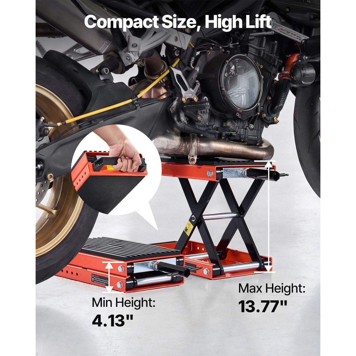 Motorcycle Lift, 1500 lbs Motorcycle Scissor Lift Jack with Wide Deck & Lock Pin, 4.13"-13.77" Center Hoist Crank Stand, Steel Scissor Jack for Street Bikes, Cruiser Bikes, Touring Motorcycles