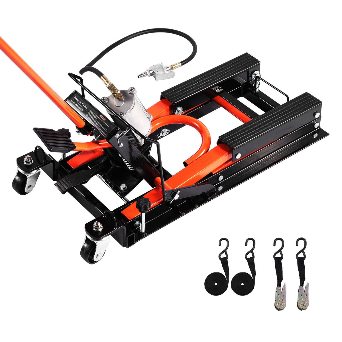 Motorcycle Lift, 1500lbs Weight Capacity, Hydraulic & Pneumatic Motorcycle Jack, 4.1-15 in Height Range, Heavy Duty Bike Repair Stand with Removable Ramp with 2 Casters for ATVs, Dirt Bike