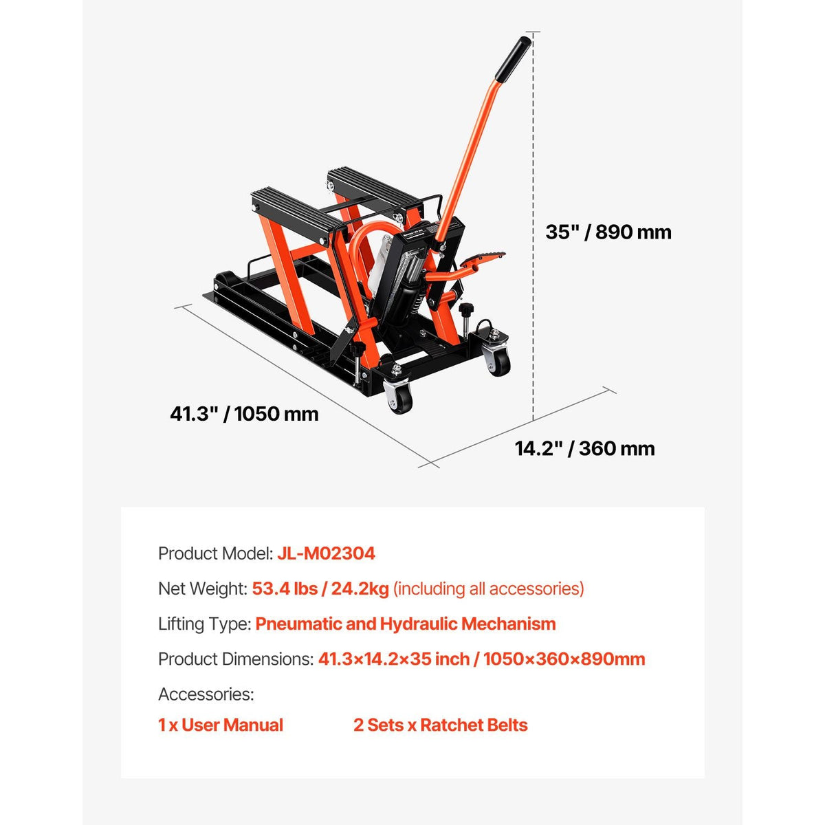 Motorcycle Lift, 1500lbs Weight Capacity, Hydraulic & Pneumatic Motorcycle Jack, 4.1-15 in Height Range, Heavy Duty Bike Repair Stand with Removable Ramp with 2 Casters for ATVs, Dirt Bike
