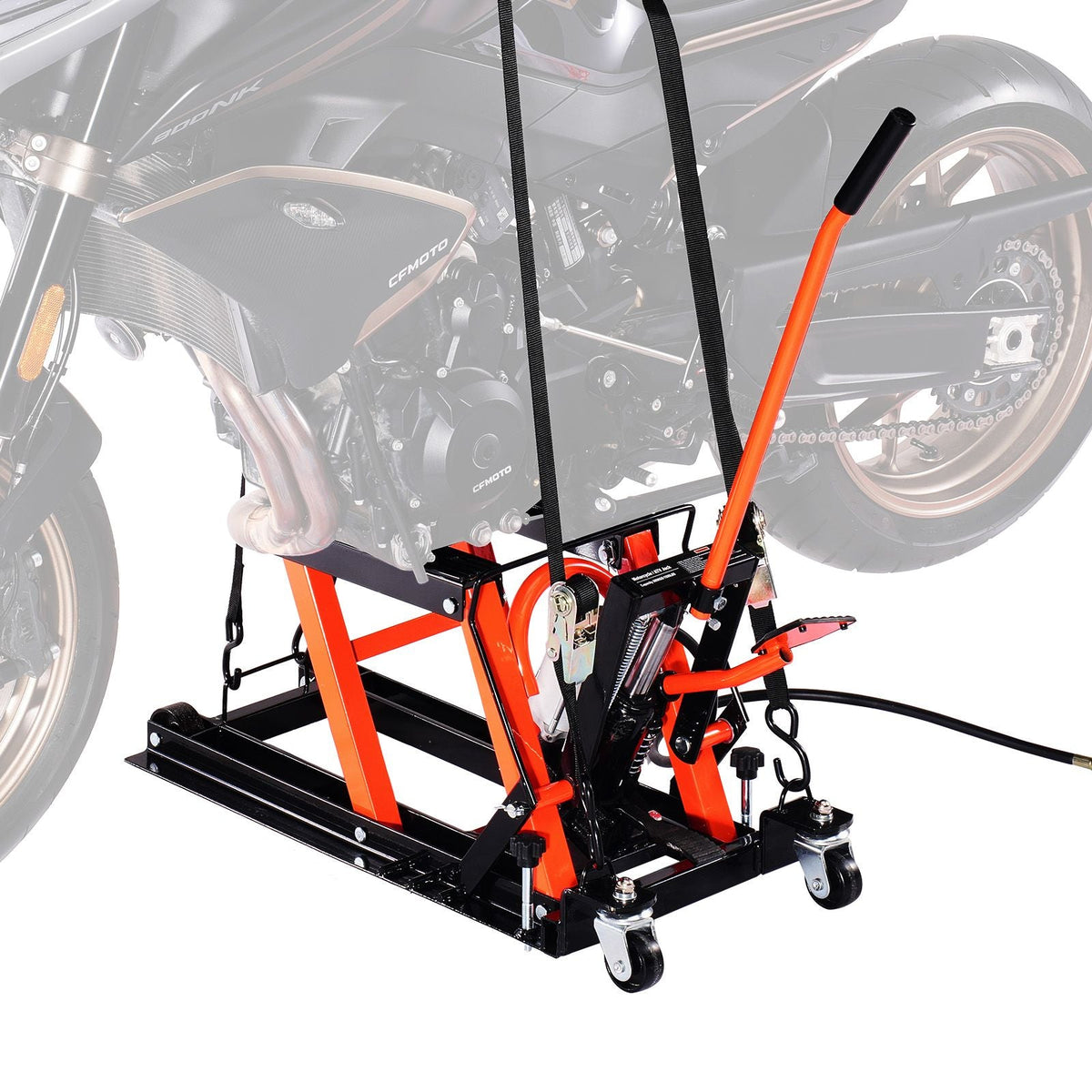 Motorcycle Lift, 1500lbs Weight Capacity, Hydraulic & Pneumatic Motorcycle Jack, 4.1-15 in Height Range, Heavy Duty Bike Repair Stand with Removable Ramp with 2 Casters for ATVs, Dirt Bike