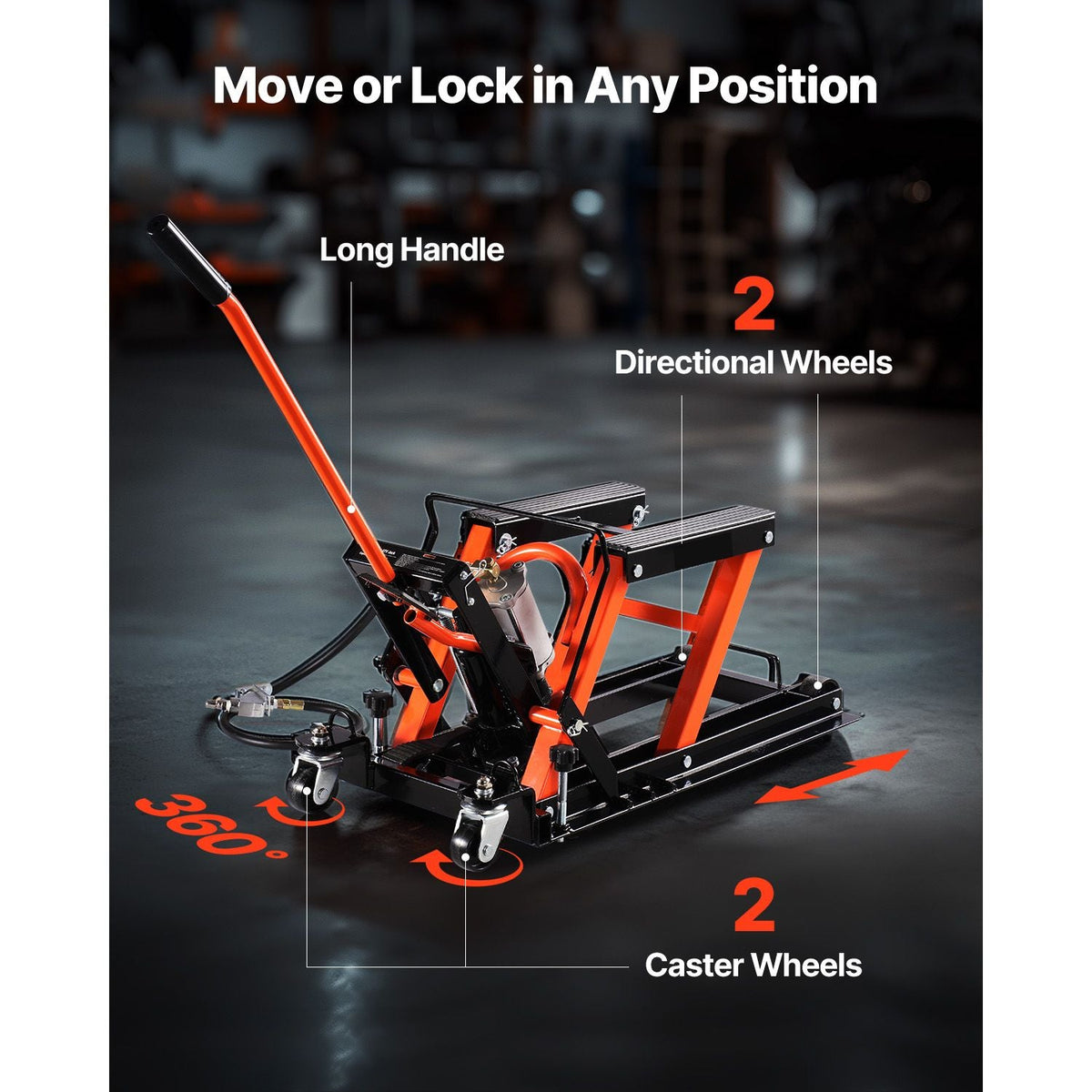 Motorcycle Lift, 1500lbs Weight Capacity, Hydraulic & Pneumatic Motorcycle Jack, 4.1-15 in Height Range, Heavy Duty Bike Repair Stand with Removable Ramp with 2 Casters for ATVs, Dirt Bike