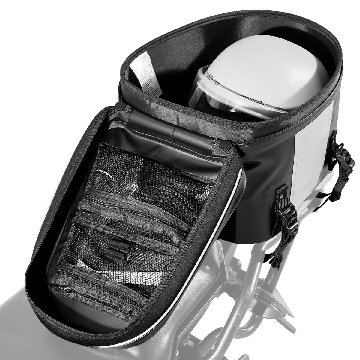 Motorcycle Tail Bag, 28 L Motorcycle Rear Seat Bag with Waterproof Fabric, Outdoor Sports Motorbike Luggage Storage Trunk Handbag with Pocket & Adjustable Buckle, Universal Fit Rear Racks, Black