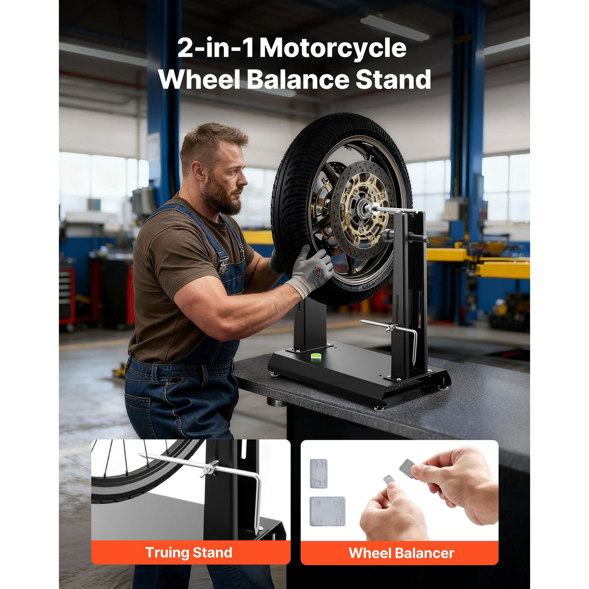 Motorcycle Wheel Balancer, 88.2 lbs Capacity, Tire Balancer & Truing Stand with Adjustable Centering Cones and Truing Pointer, Balancing Tools for Most Motorcycles & Bicycles, 35-Inch Wheel Dia