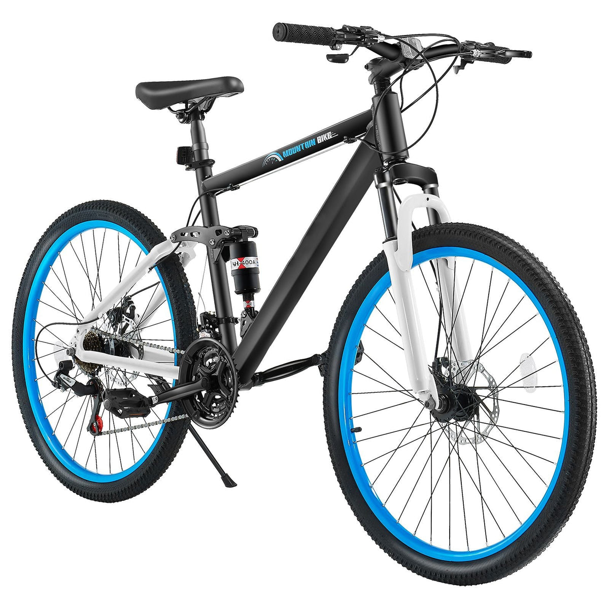 Mountain Bike, 26 inch MTB Bicycle with Full Dual Suspension, 21 Speed Twist Shifting, Comfort Saddle, Dual Disc Brake, Aluminum Alloy Frame, Adult Sport Cycling Bicycle for Men Women Trail Snow