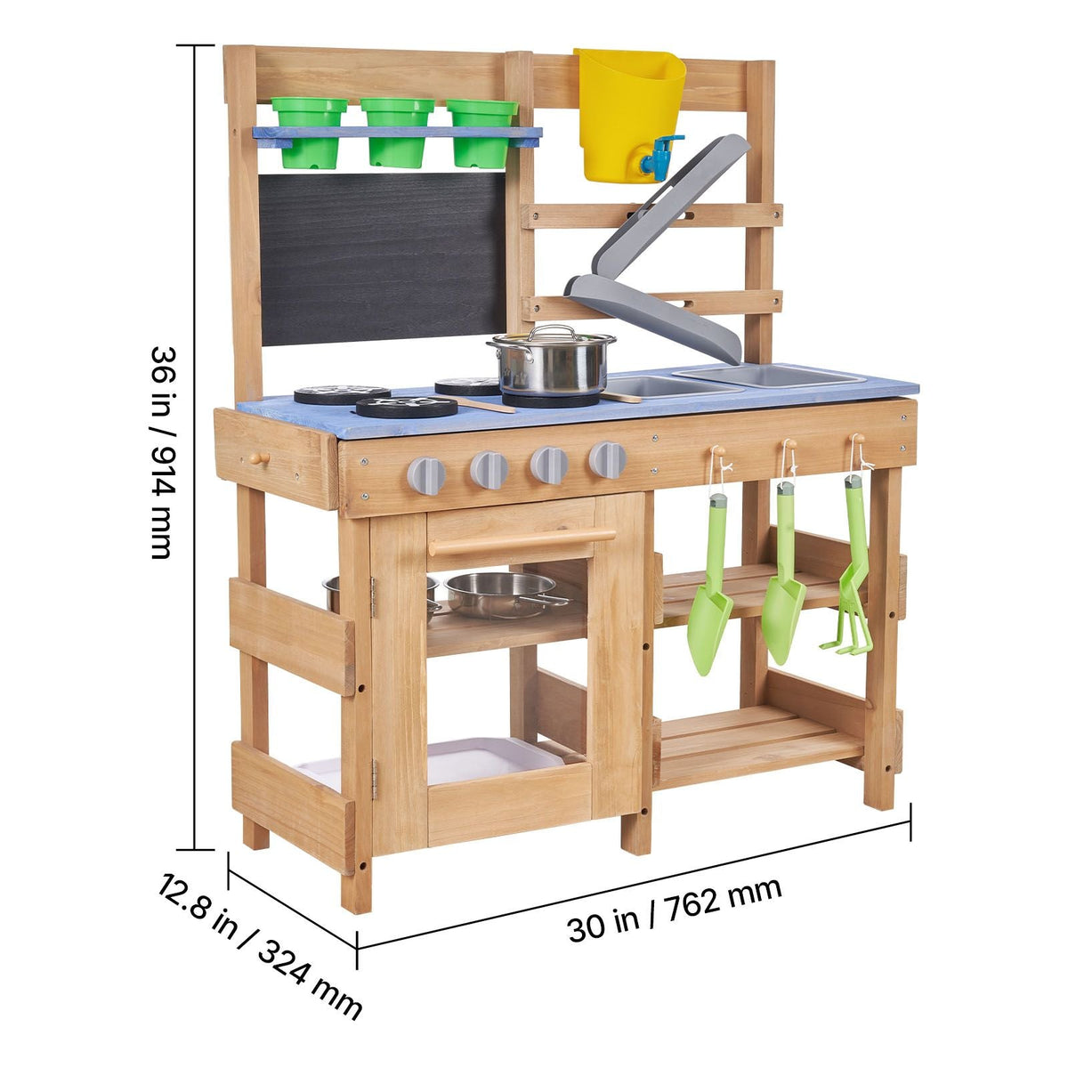 Mud Kitchen, Outdoor Mud Kitchen for Kids, Wood Outdoor Play Kitchens with Stoves, Hooks, Sinks, Planting Shovels, Spatulas, Handle, Cookware Pots and Accessories, Play with Water and Sand
