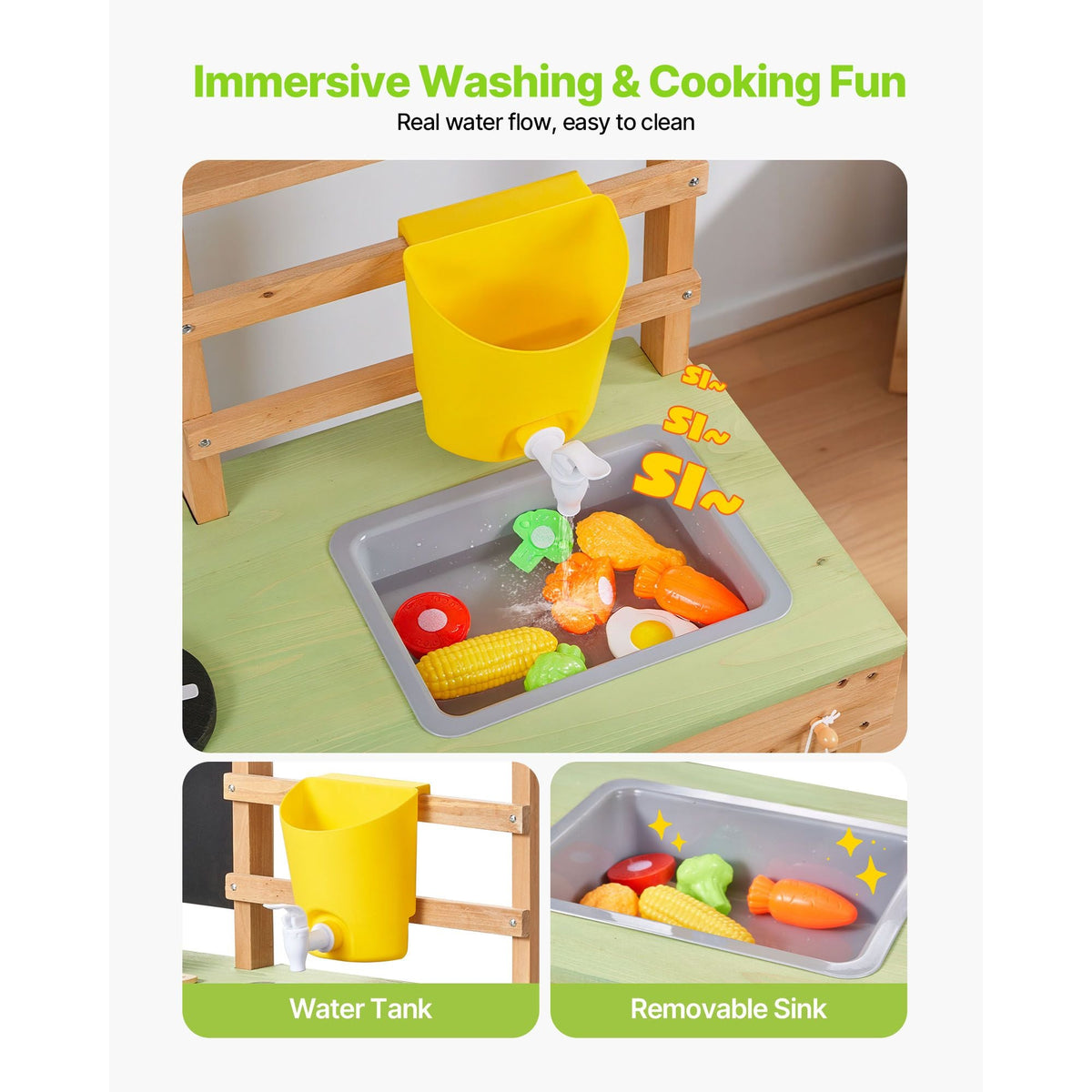 Mud Kitchen, Outdoor Mud Kitchen for Kids, Wood Outdoor Play Kitchens with Stoves, Tank, Sink, Planting Shovels, Spatulas, Box, Cookware Pots and Accessories, Wooden Play Kitchens for Home, Lawn