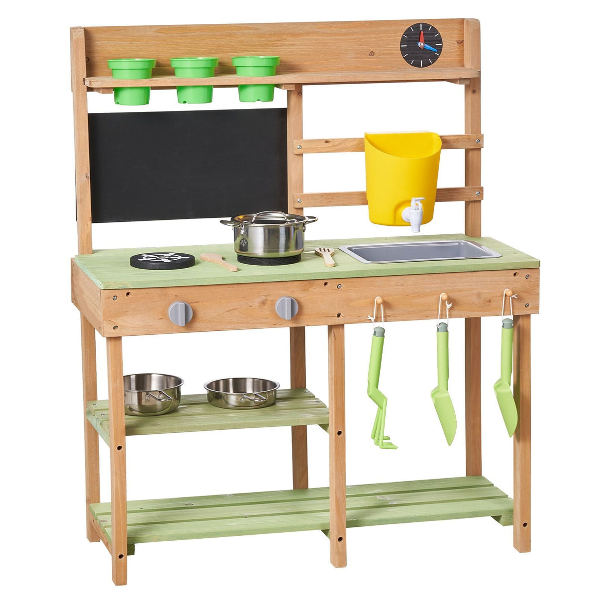 Mud Kitchen, Outdoor Mud Kitchen for Kids, Wood Outdoor Play Kitchens with Stoves, Tank, Sink, Planting Shovels, Spatulas, Box, Cookware Pots and Accessories, Wooden Play Kitchens for Home, Lawn