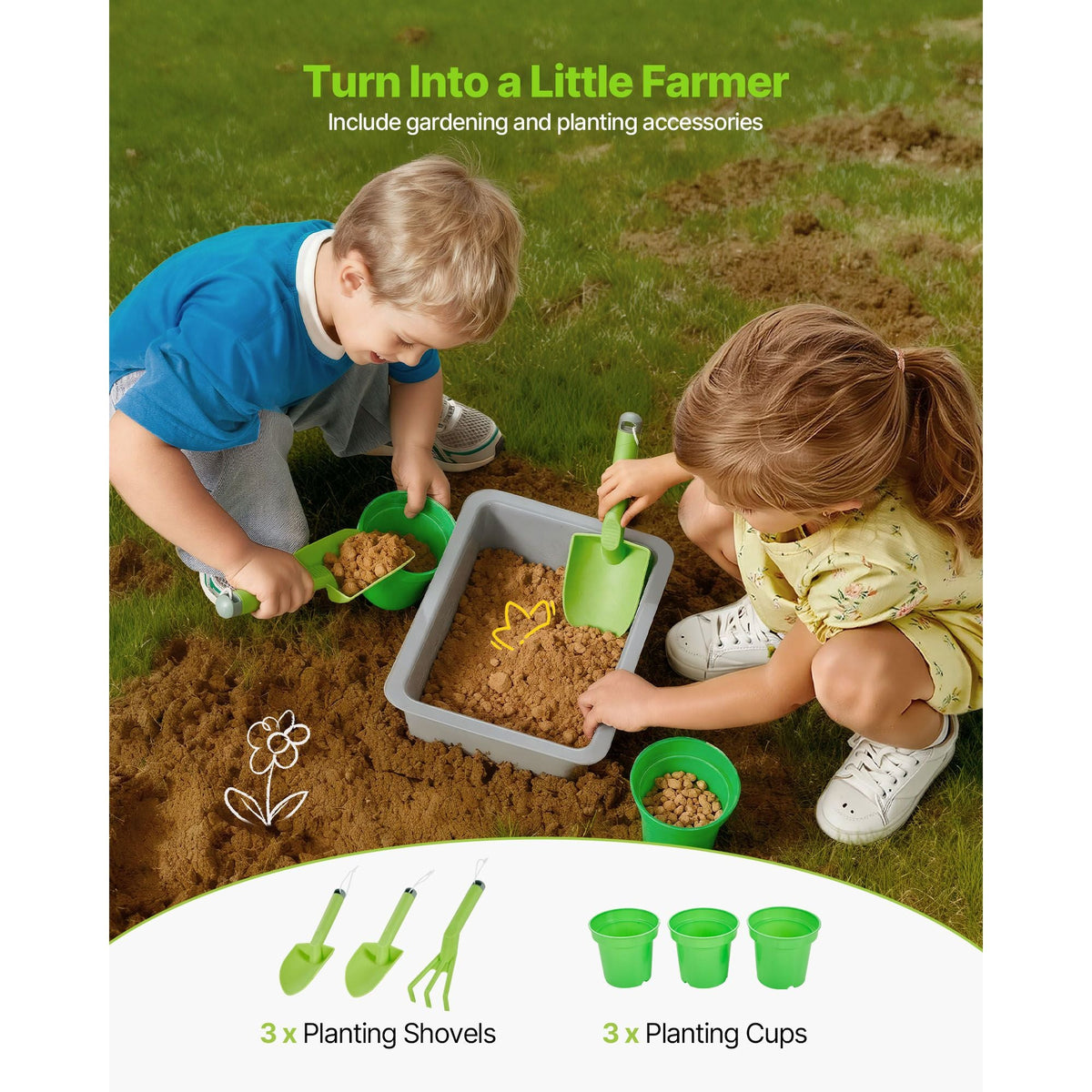 Mud Kitchen, Outdoor Mud Kitchen for Kids, Wood Outdoor Play Kitchens with Stoves, Tank, Sink, Planting Shovels, Spatulas, Box, Cookware Pots and Accessories, Wooden Play Kitchens for Home, Lawn