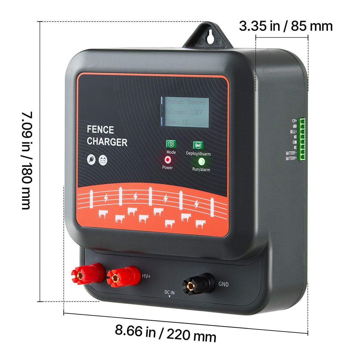 Multi-Powered Electric Fence Charger, 2J/3J/5J, Electric Fence Energizer with Real-Time LED Display, 6.2 Miles Range, AC DC Powerful Fences Charger, Keep Out Wild Animals, for Livestock Poultry