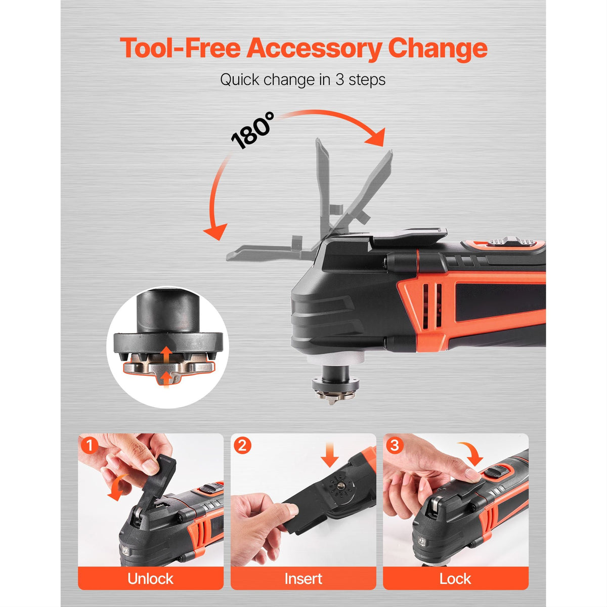 Multitool Oscillating Tool, 3Amps Corded Oscillating Multi Tool with 6 Variable Speeds 15000 - 22000 OPM, 3.2° Oscillating Angle, 13PCS Saw Accessories, LED Work Light & Tool Bag