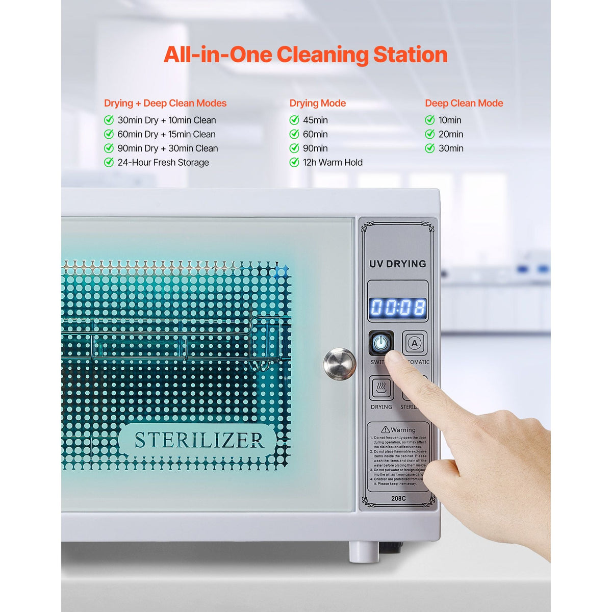 Nail Tool Cleaning Machine, 12L Large Capacity, Multi-Functional Tool Cabinet Cleaner Box with Timer Setting, Tempered Glass Door, 185nm Wavelength, for Labs, Home, Nail Salons, Beauty Salons