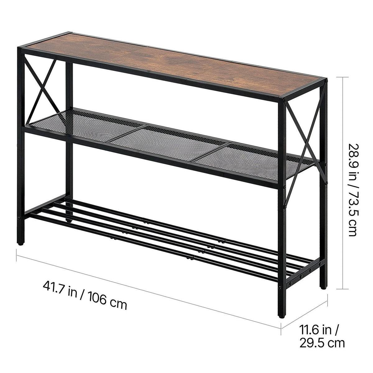 Narrow Console Sofa Table, 41.7 inches Behind Couch Table, 3-Tier Long Entryway Table and Skinny Hallway Table, Narrow Sofa Table with Metal Frame, for Entryway, Hallway, Living Room & Bedroom