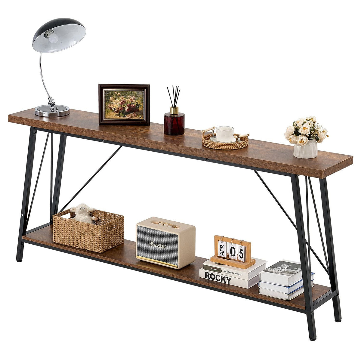 Narrow Console Sofa Table, 70.9 inches Behind Couch Table, 2-Tier Long Entryway Table and Skinny Hallway Table, Narrow Sofa Table with Metal Frame, for Entryway, Hallway, Living Room & Bedroom