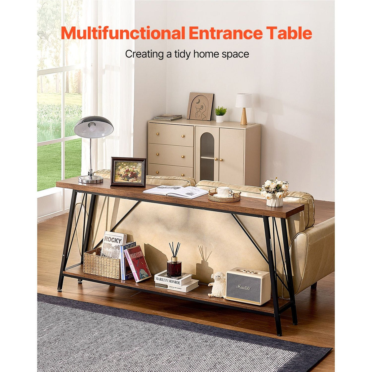 Narrow Console Sofa Table, 70.9 inches Behind Couch Table, 2-Tier Long Entryway Table and Skinny Hallway Table, Narrow Sofa Table with Metal Frame, for Entryway, Hallway, Living Room & Bedroom