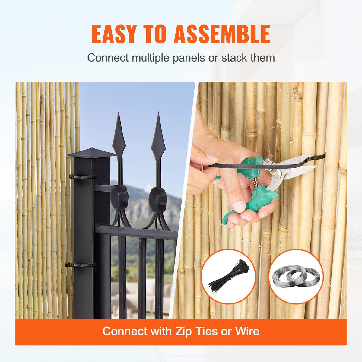 Natural Rolled Bamboo Fence, Eco-Friendly Bamboo Privacy Fence 4 ft H x 8 ft L x 0.75 in D. , Decorative Bamboo Privacy Screen for Garden, Backyard, Balcony, Patio, Pool Side