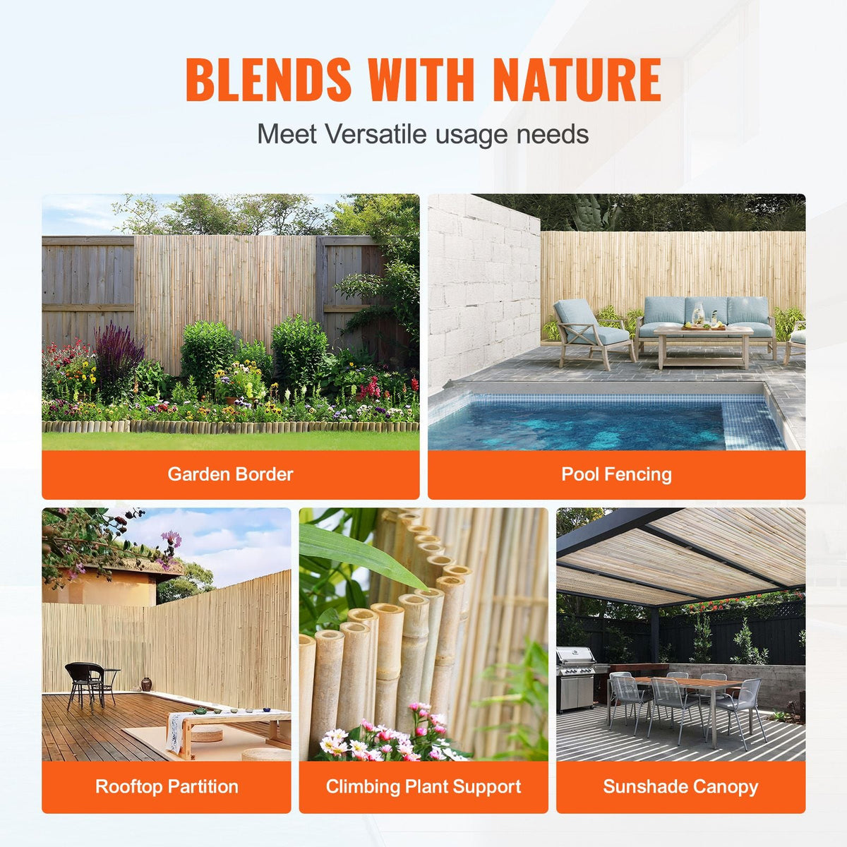 Natural Rolled Bamboo Fence, Eco-Friendly Bamboo Privacy Fence 6 ft H x 8 ft L x 0.75 in D. , Decorative Bamboo Privacy Screen for Garden, Backyard, Balcony, Patio, Pool Side