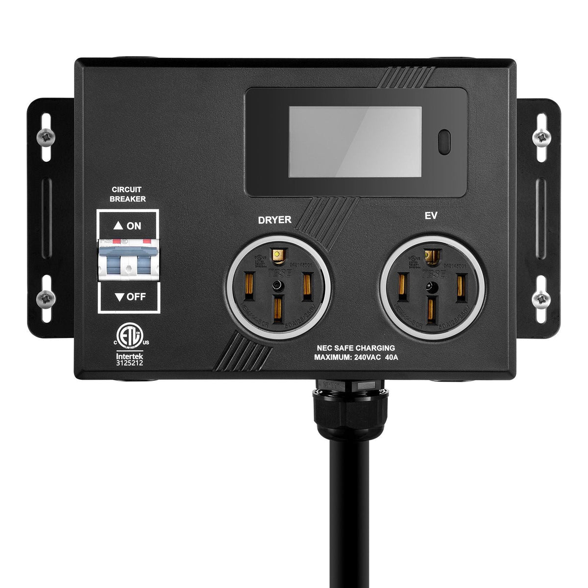 NEMA Splitter for Dryer and EV, 3-Color LED Indicator, 240V Smart Power Distribution, With NEMA 14-50 Plug, Two NEMA 14-50 Outlets, 3.4 in LCD Screen, Max 40A Dryer EV, Tested to ETL Standard