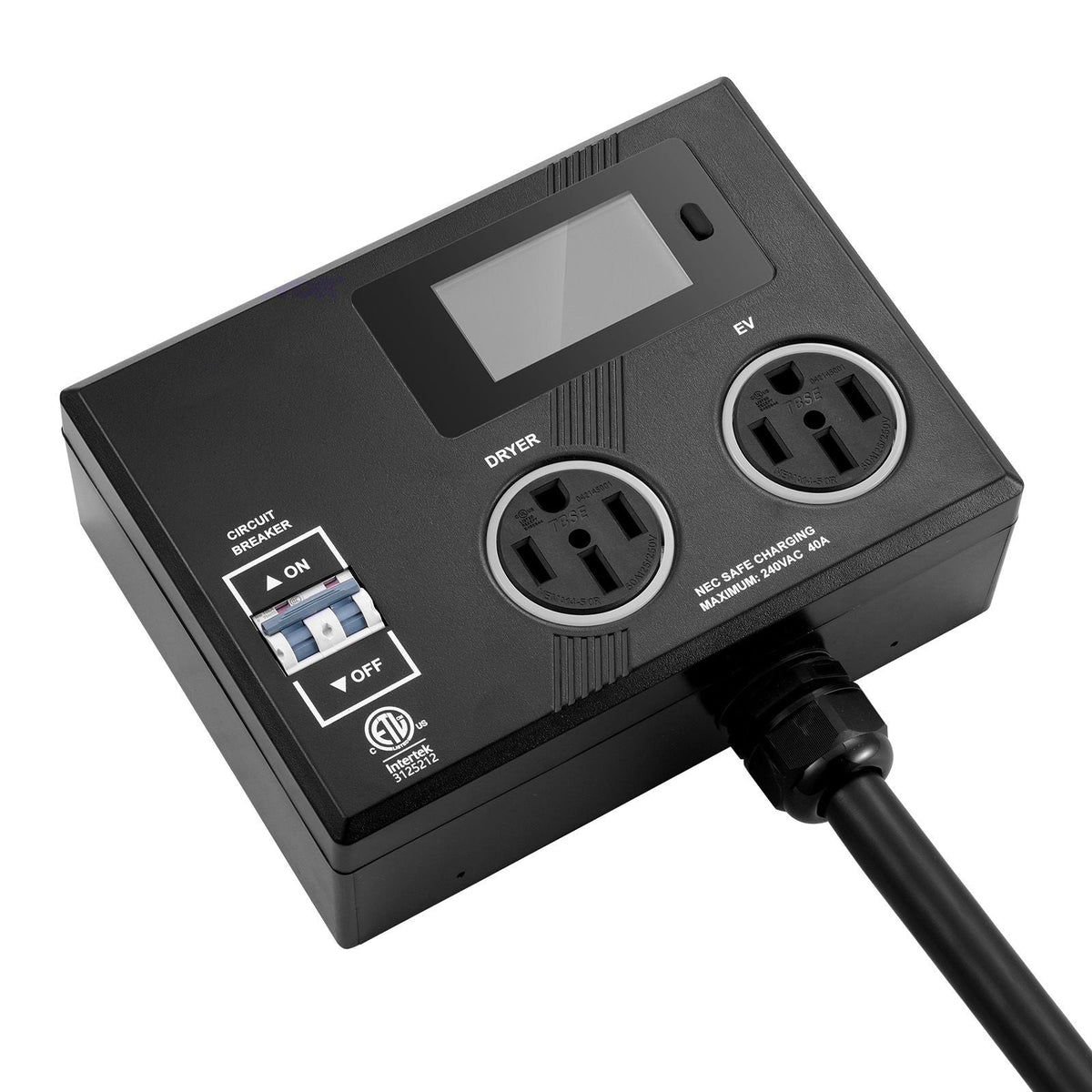 NEMA Splitter for Dryer and EV, 3-Color LED Indicator, 240V Smart Power Distribution, With NEMA 14-50 Plug, Two NEMA 14-50 Outlets, 3.4 in LCD Screen, Max 40A Dryer EV, Tested to ETL Standard