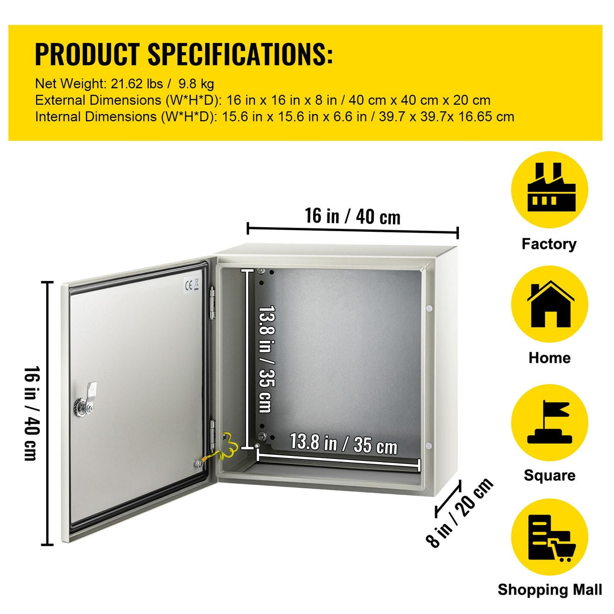 NEMA Steel Enclosure, 16 x 16 x 8\'\' NEMA 4X Steel Electrical Box, IP66 Waterproof & Dustproof, Outdoor/Indoor Electrical Junction Box, with Mounting Plate