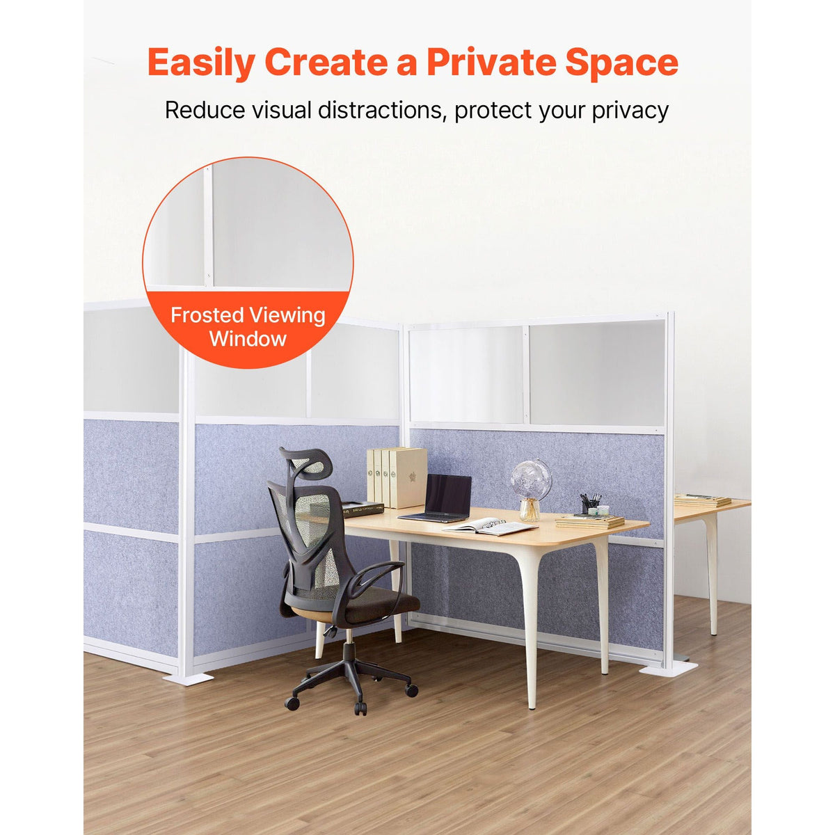 Office Divider Privacy Partition, 1-Pack, 70" x 70" Modular Wall Room Divider, PET Workstation Cubicle Partition with Frosted Windows, Freestanding Privacy Panel Wall for Office Library