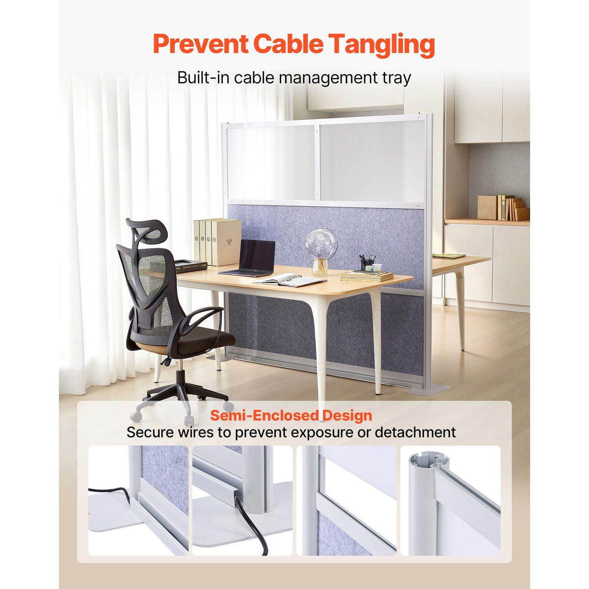 Office Divider Privacy Partition, 1-Pack, 70" x 70" Modular Wall Room Divider, PET Workstation Cubicle Partition with Frosted Windows, Freestanding Privacy Panel Wall for Office Library