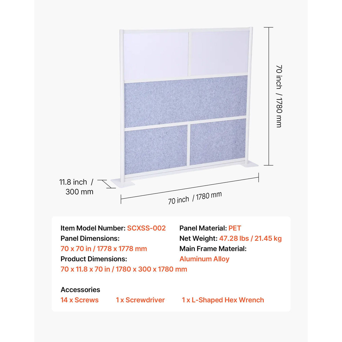 Office Divider Privacy Partition, 1-Pack, 70" x 70" Modular Wall Room Divider, PET Workstation Cubicle Partition with Frosted Windows, Freestanding Privacy Panel Wall for Office Library