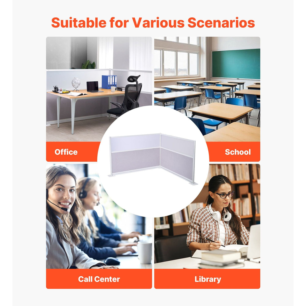 Office Divider Privacy Partitions, 2-Pack, 72" x 48" Room Divider Walls, PET Workstation Cubicle Partition with Frosted Acrylic Windows, Freestanding Privacy Panels for Office Library School