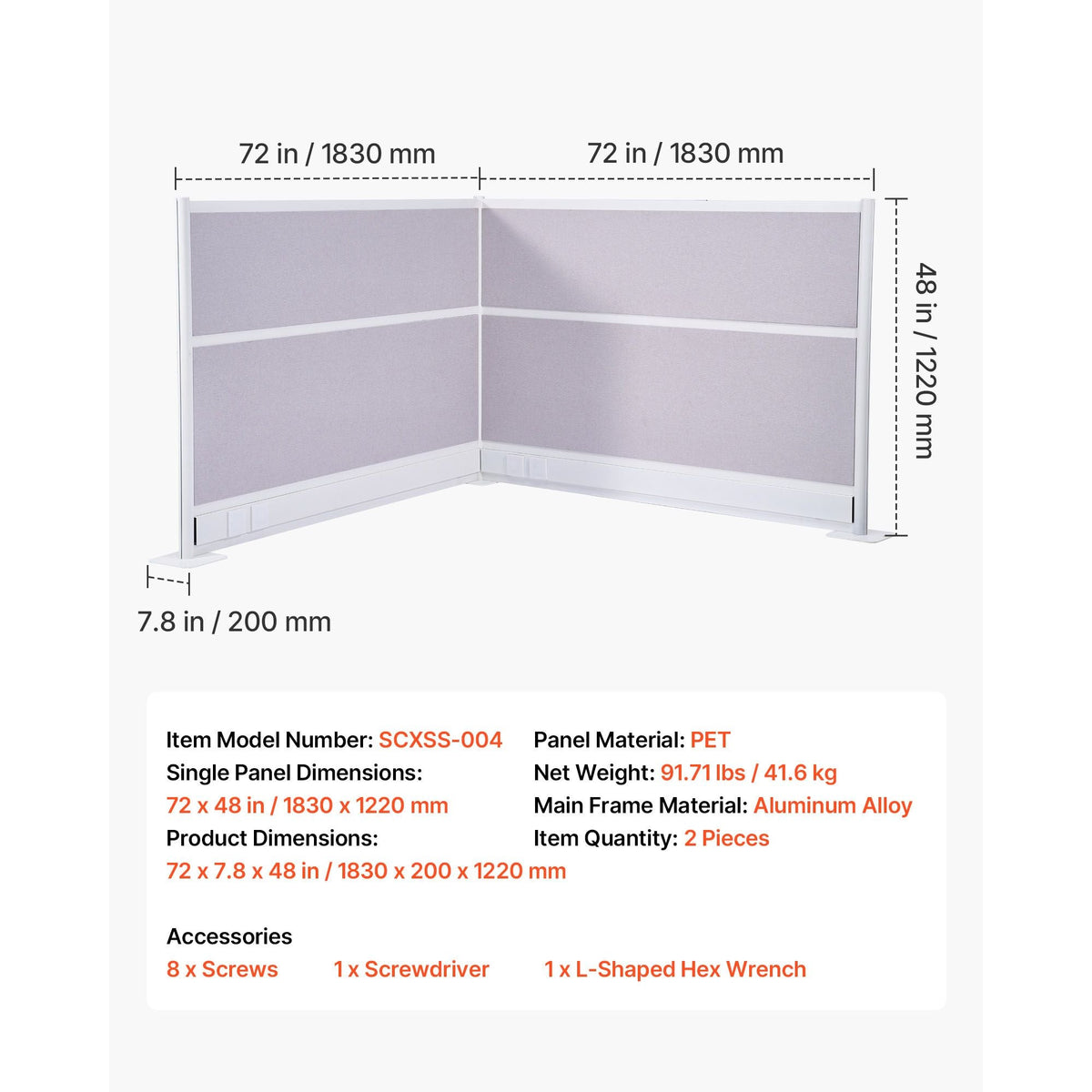 Office Divider Privacy Partitions, 2-Pack, 72" x 48" Room Divider Walls, PET Workstation Cubicle Partition with Outlet Covers, Freestanding Privacy Panels for Office Library School