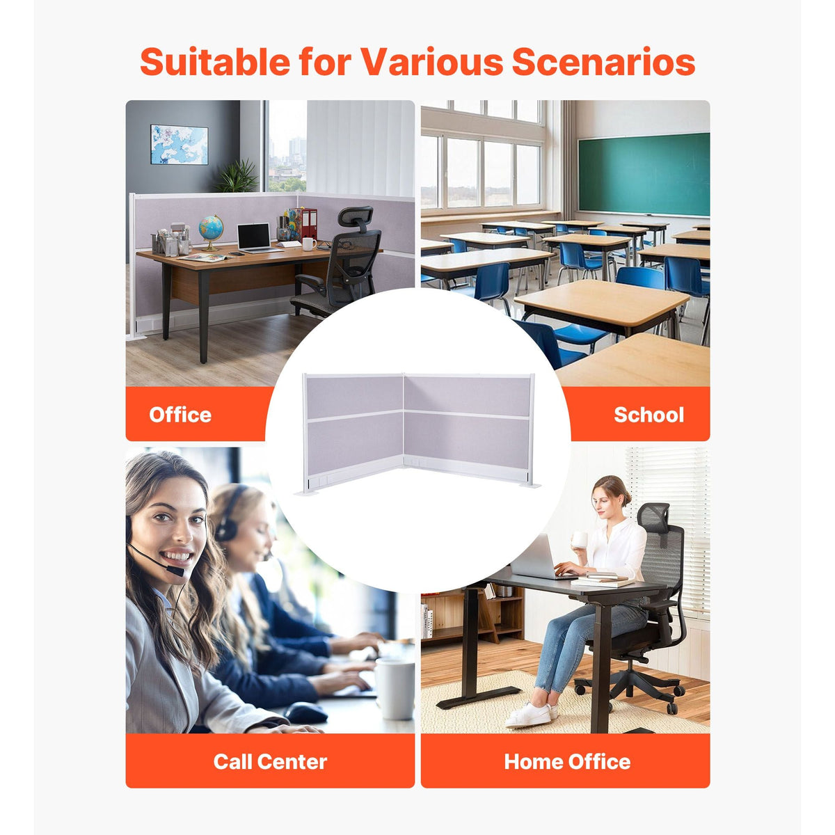 Office Divider Privacy Partitions, 2-Pack, 72" x 48" Room Divider Walls, PET Workstation Cubicle Partition with Outlet Covers, Freestanding Privacy Panels for Office Library School