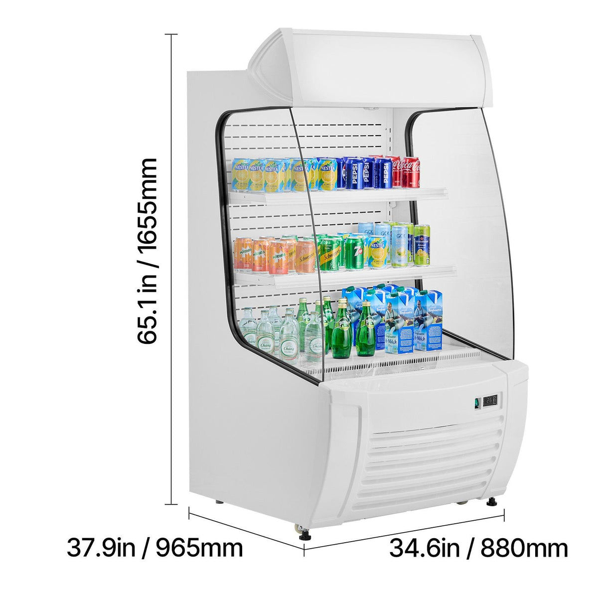 Open Air Merchandiser, 2-Tier Shelving Commercial Refrigerator, Grab and Go Display Cooler Refrigerator with Air Curtain, LED Advertising Light, Fits for Restaurants, Stores, Office, 12.7cu.ft.