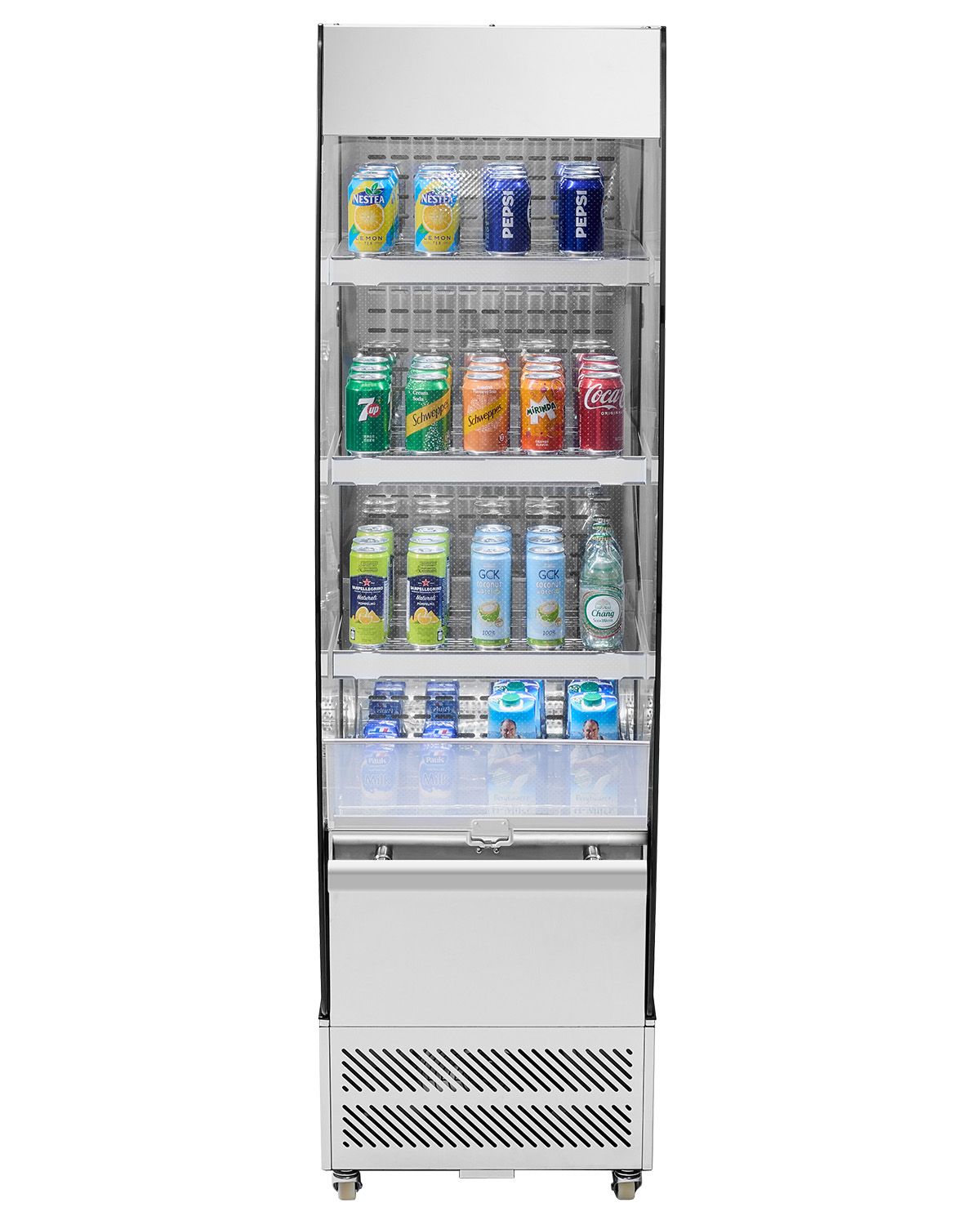 Open Air Merchandiser, 3-Tier Shelving Commercial Refrigerator, Grab and Go Display Cooler Refrigerator with Air Curtain, 4 Swivel Wheels, LED Light, for Restaurants, Stores, Office, 7.8cu.ft.