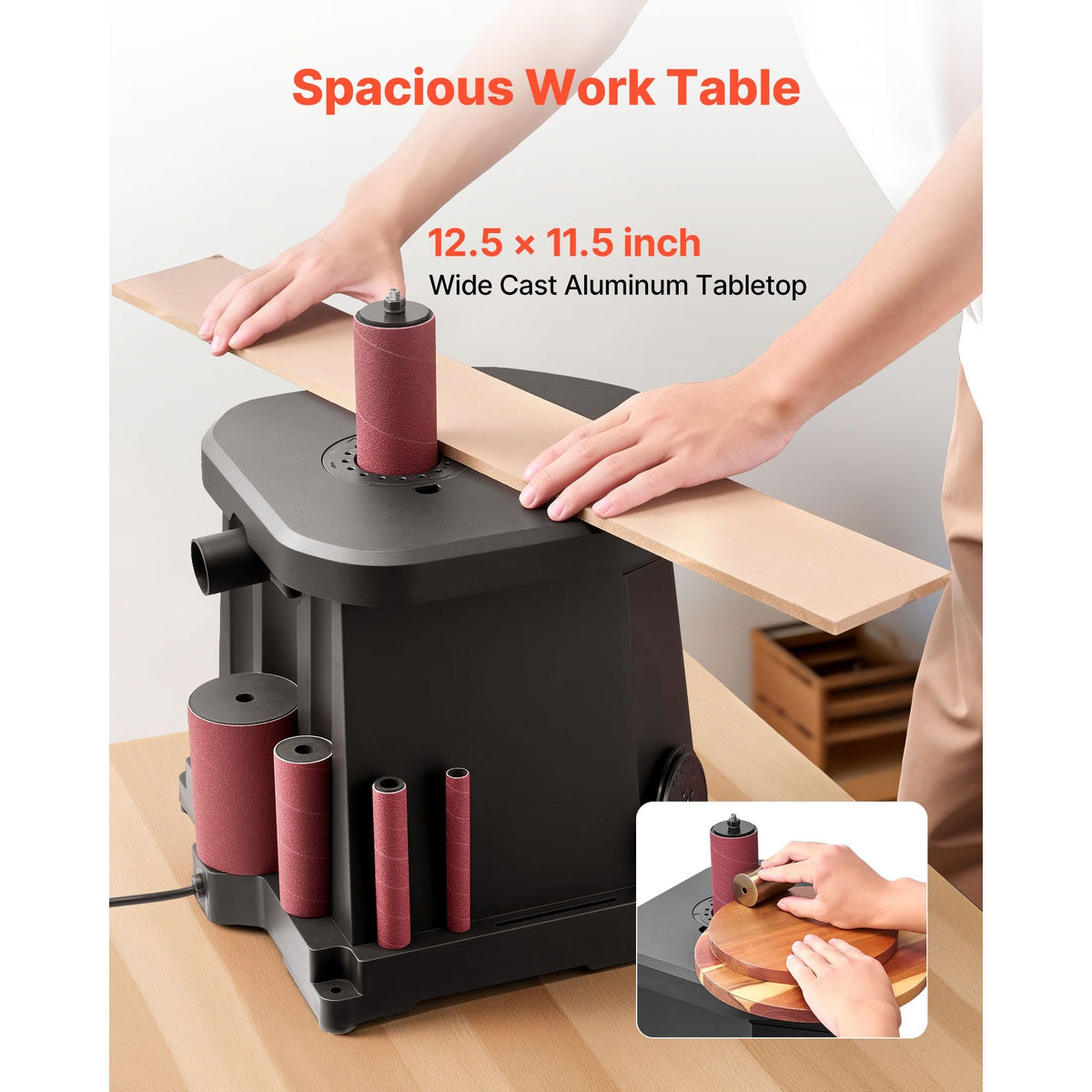 Oscillating Spindle Sander, 2000RPM Benchtop Spindle Sander with 6 Sleeves (1/2"-3"), 0.59" Stroke & Dust Connection Port for Furniture Finishing, Crafts Sanding, DIY Woodworking