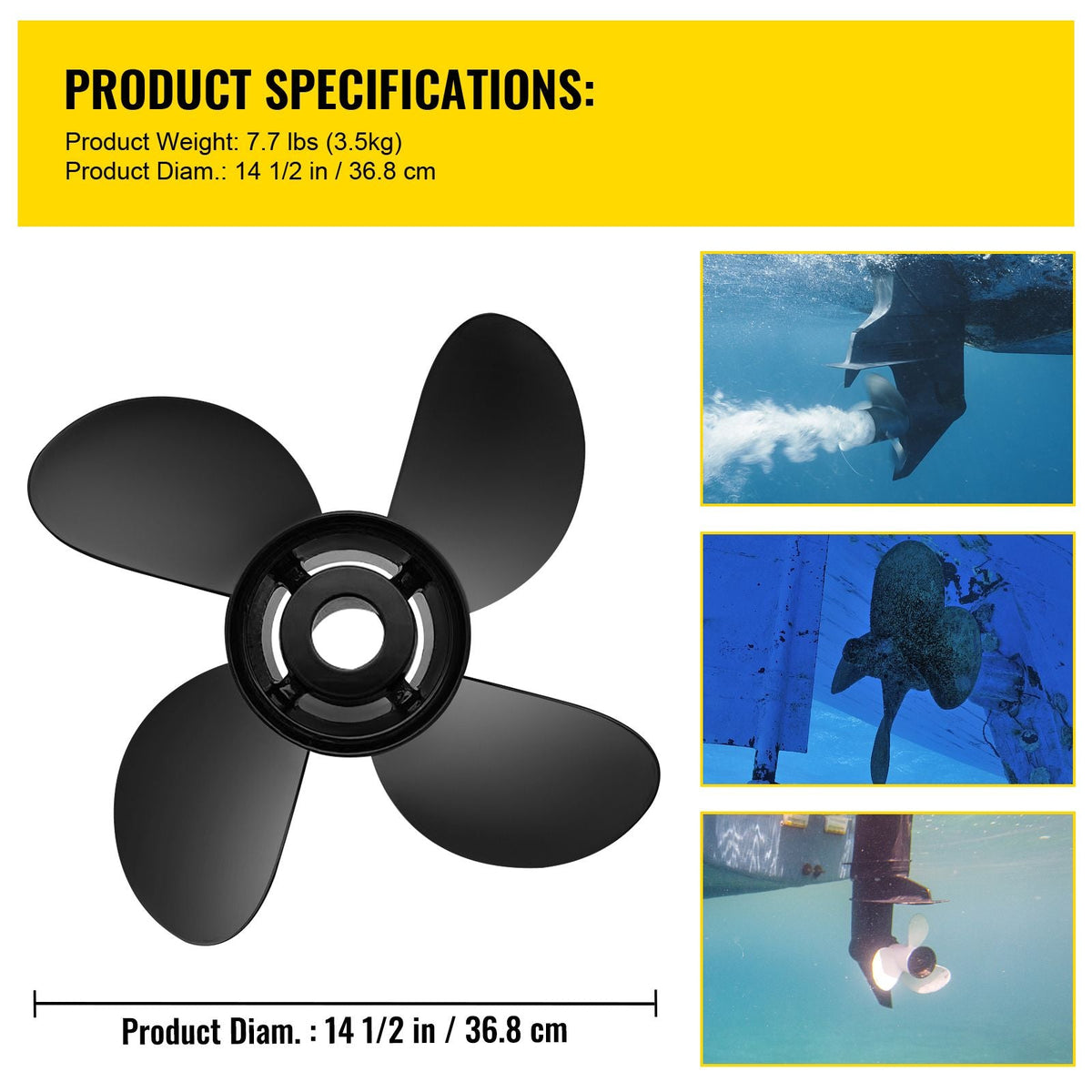 Outboard Propeller, Replace for OEM 48-8M0084494, 4-Blade 14 1/2 x 17 Boat Propeller, Compatible with 135-300HP 2-Stroke & 4-Stroke Outboards, Alpha&Bravo I Stern-Drives, RH
