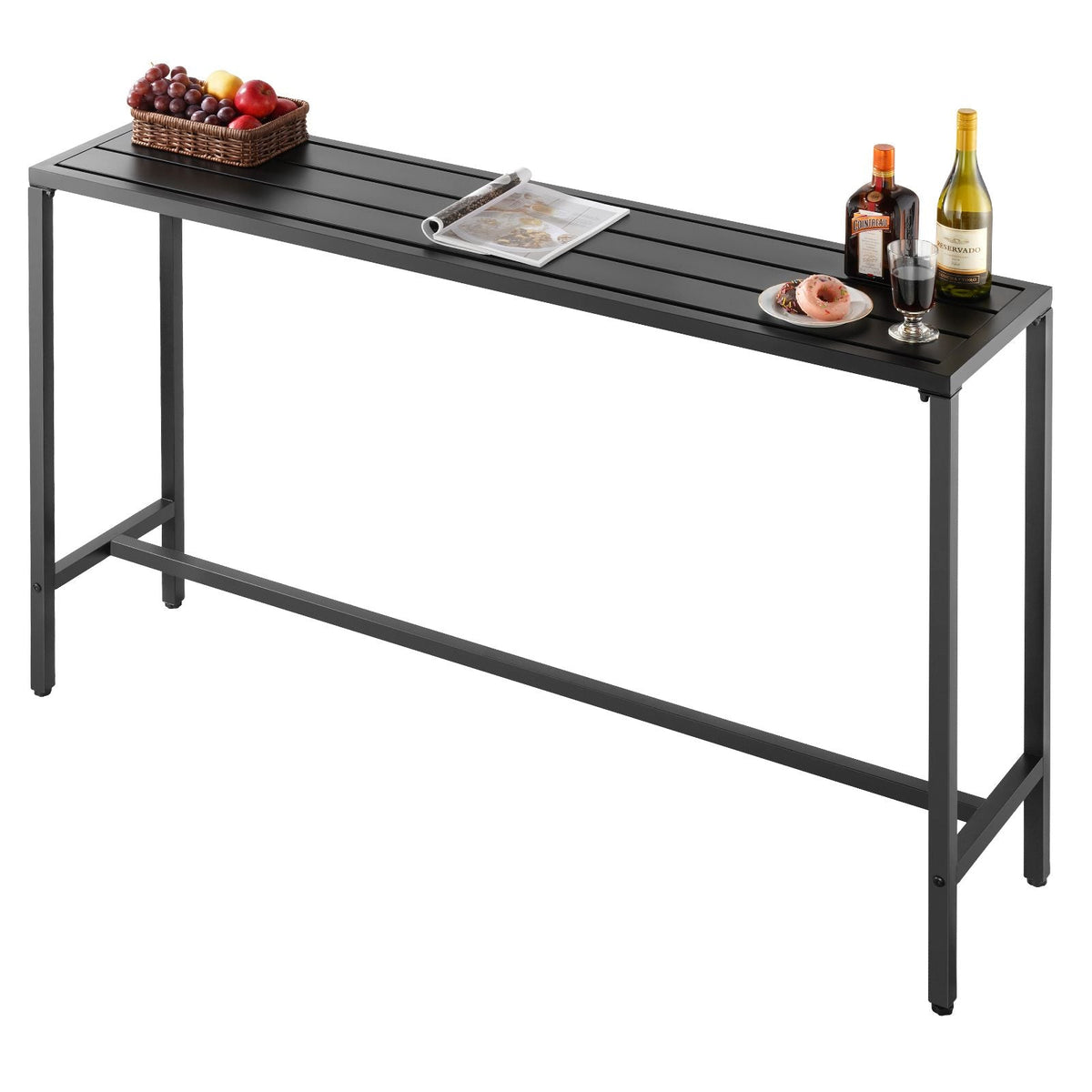 Outdoor Bar Table, 63 x 15 in Patio Bar Table, Waterproof Top & Sturdy Metal Frame, Rectangle Counter Height Dining Tables, Outdoor Furniture for Balcony, Yard, Hot Tub, Poolside, Indoor