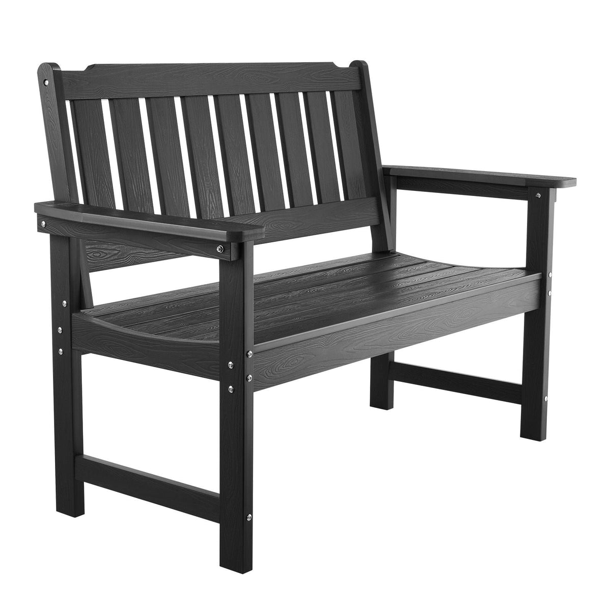Outdoor Bench, 50.5 inch, 800 lbs Weight Capacity for 2-3 Persons, Weatherproof Plastic Frame with Backrest and Wide Armrests, Outside Bench for Patio, Garden, Park, Yard, Front Porch, Black