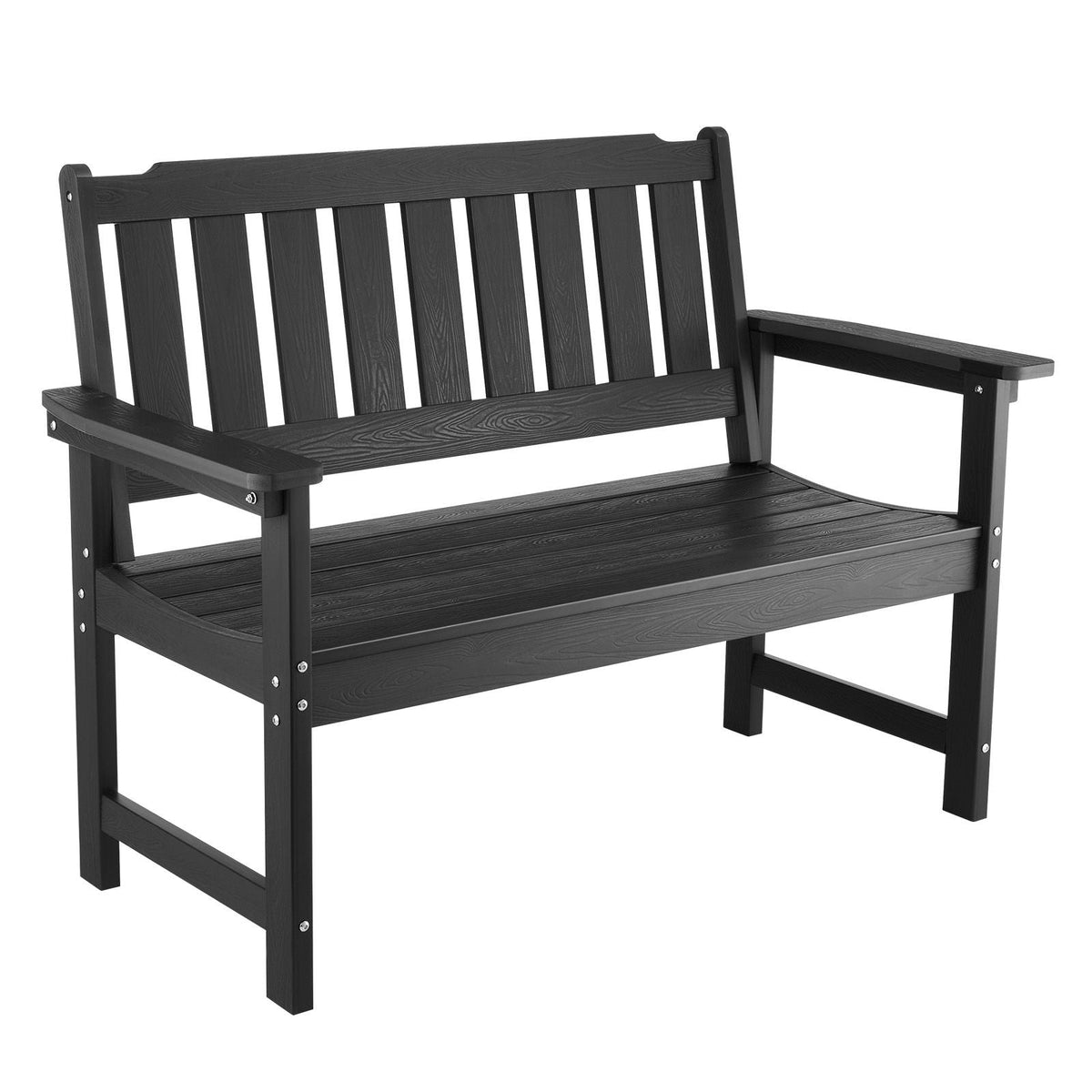 Outdoor Bench, 50.5 inch, 800 lbs Weight Capacity for 2-3 Persons, Weatherproof Plastic Frame with Backrest and Wide Armrests, Outside Bench for Patio, Garden, Park, Yard, Front Porch, Black