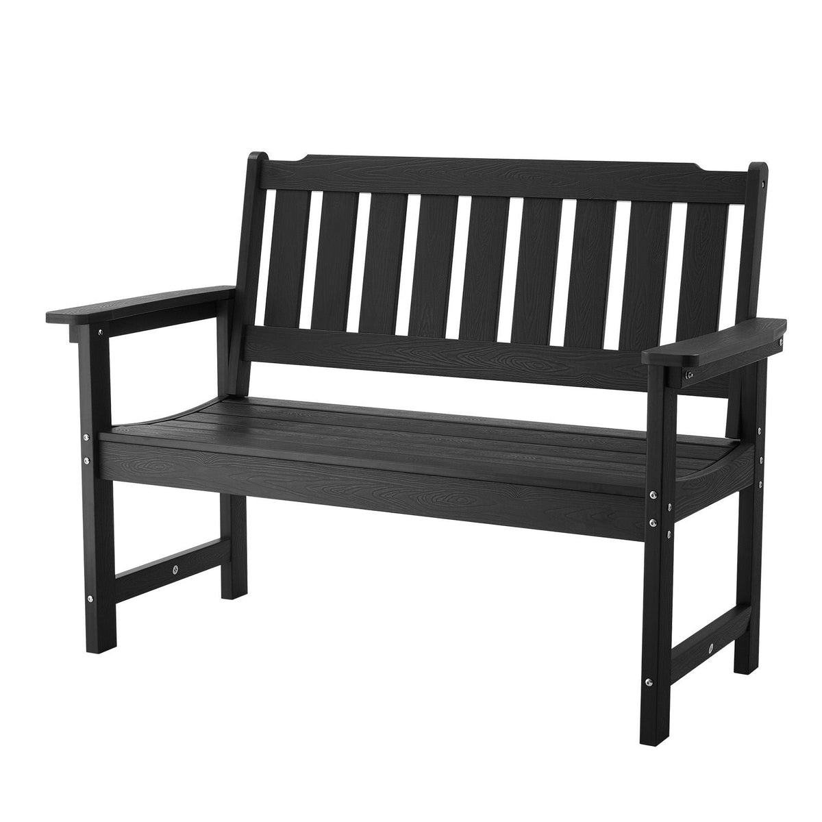 Outdoor Bench, 50.5 inch, 800 lbs Weight Capacity for 2-3 Persons, Weatherproof Plastic Frame with Backrest and Wide Armrests, Outside Bench for Patio, Garden, Park, Yard, Front Porch, Black