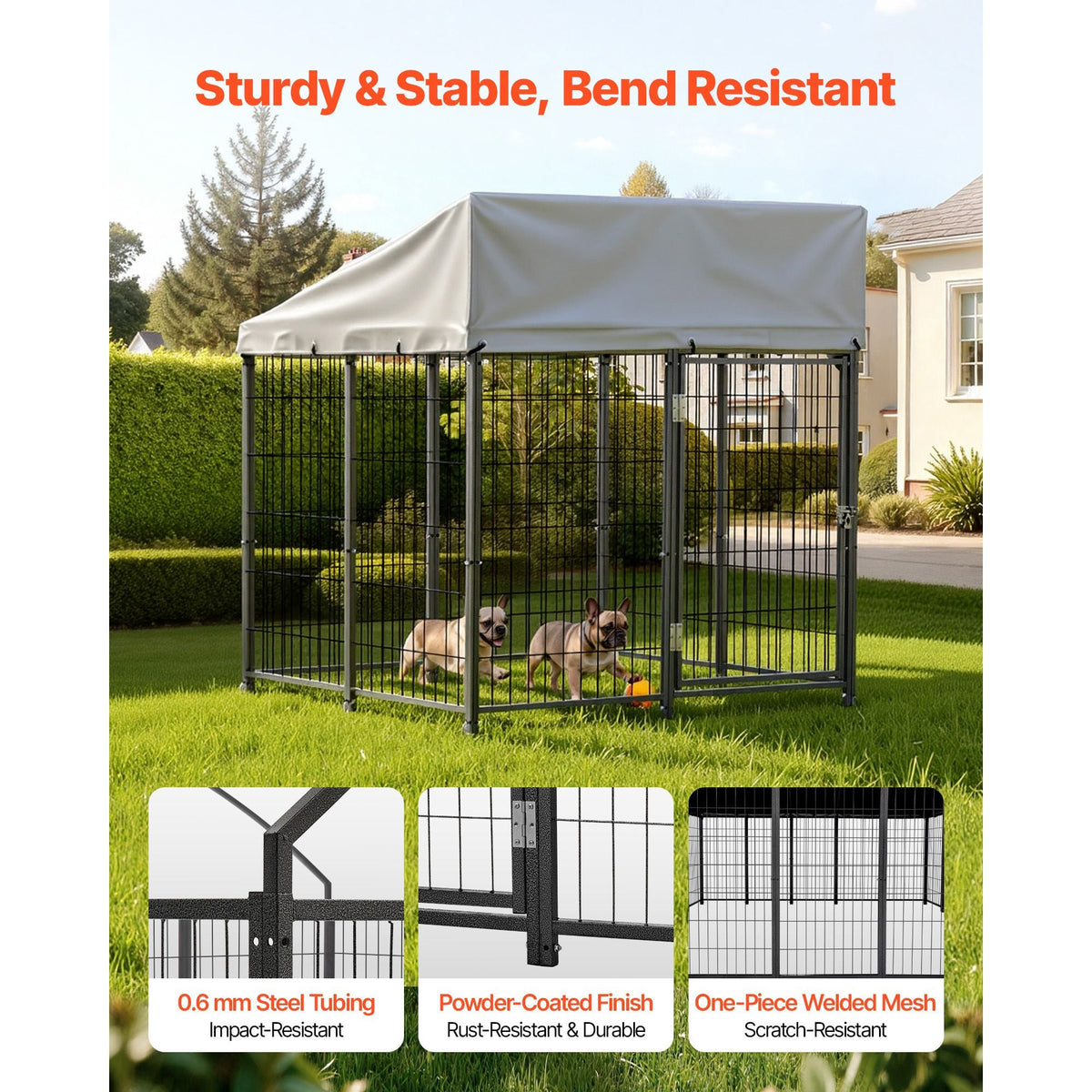 Outdoor Dog Kennel, 3.67 x 3.78 x 4.1 ft Large Dog Kennel with Secure Lock, Outside Dogs Enclosures with UV-Resistant & Waterproof Roof Cover, Heavy Duty Pet Crate Cage Run for Large Dogs