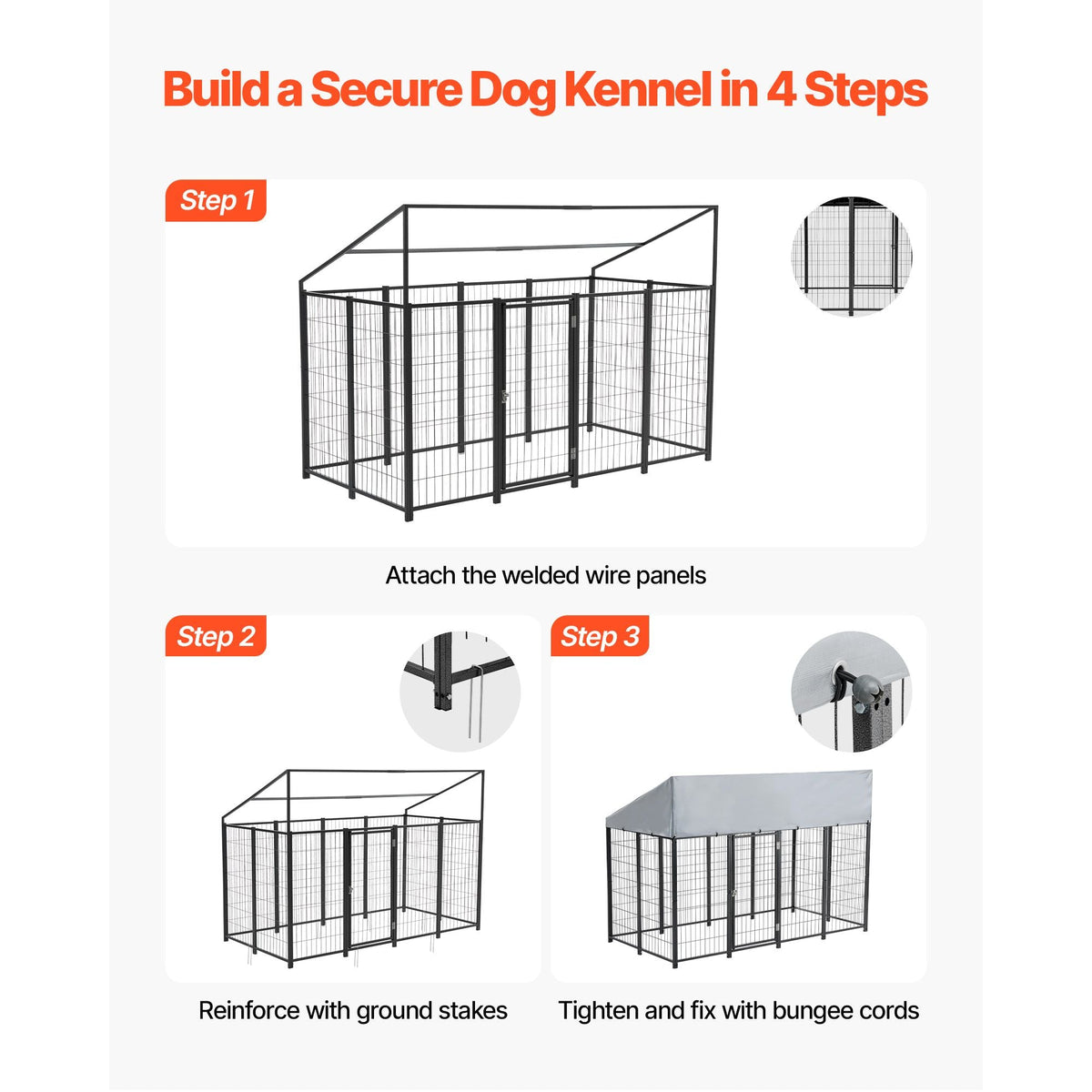Outdoor Dog Kennel, 7.87 x 3.94 x 5.4 ft Large Dog Kennel with Secure Lock, Outside Dogs Enclosures with UV-Resistant & Waterproof Roof Cover, Heavy Duty Pet Crate Cage Run for Large Dogs