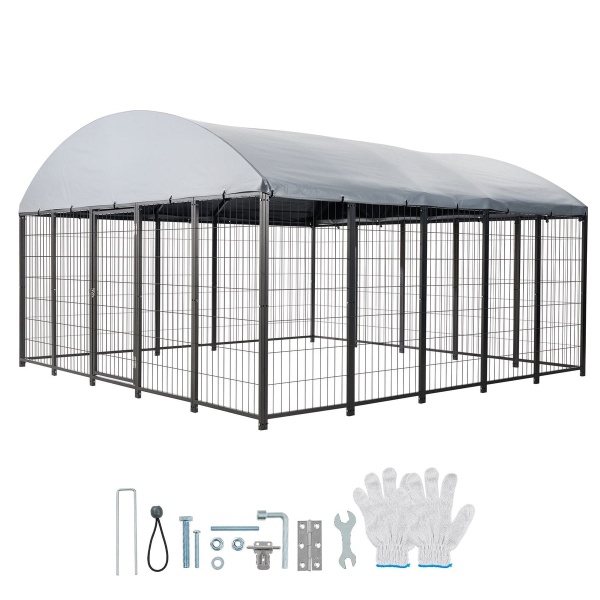 Outdoor Dog Kennel, 9.8 x 9.8 x 5.4 ft Large Dog Kennel with Secure Lock, Outside Dogs Enclosures with UV-Resistant & Waterproof Roof Cover, Heavy Duty Pet Crate Cage Run for Large Dogs