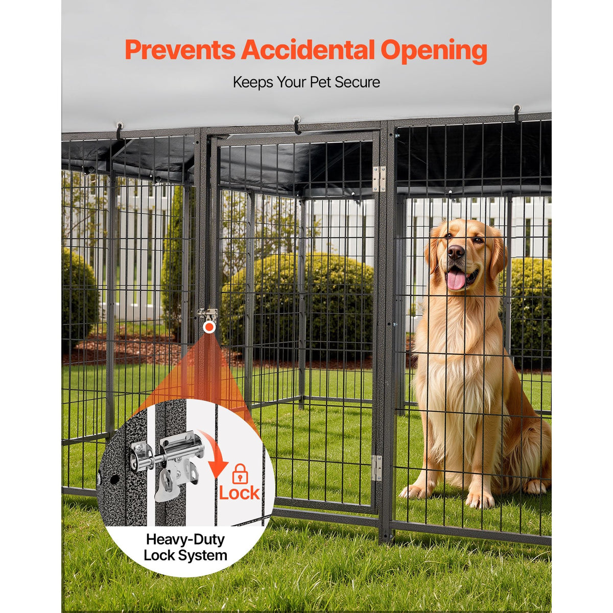 Outdoor Dog Kennel, 9.8 x 9.8 x 5.4 ft Large Dog Kennel with Secure Lock, Outside Dogs Enclosures with UV-Resistant & Waterproof Roof Cover, Heavy Duty Pet Crate Cage Run for Large Dogs