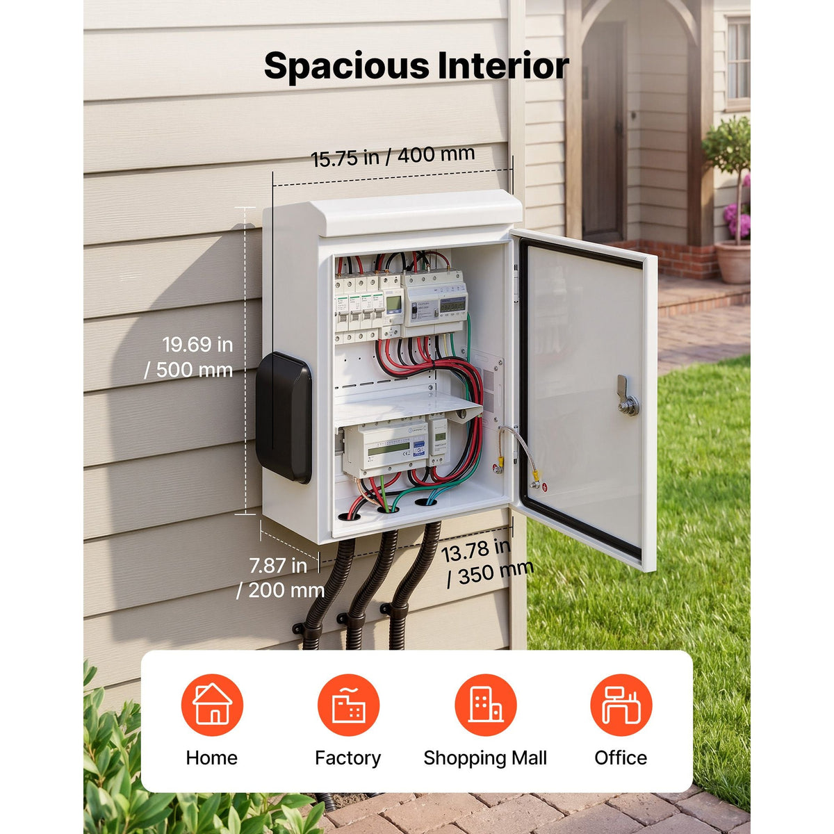 Outdoor Electrical Box, Cold-Rolled Steel, Electrical Junction Box with Thermostat and Fan, Rain Hood, Ventilated Design, IP65 Waterproof Hinged Enclosure, Wall/Pole Mounted, 20 x 16 x 8 in