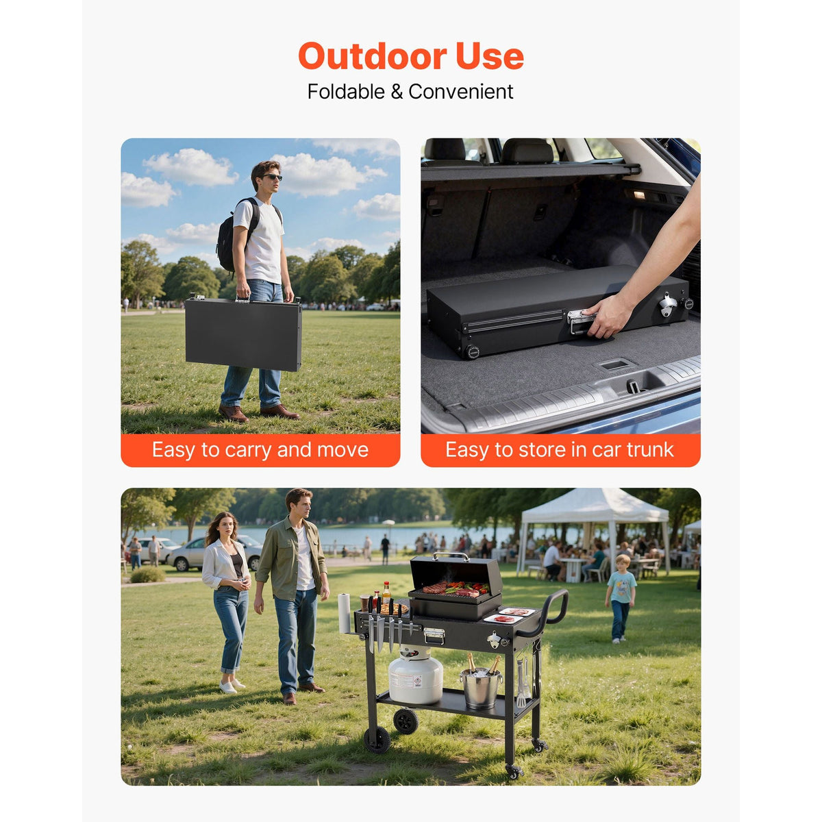 Outdoor Grill Cart, 31.0 x 17.0 inch Tabletop Size Grilling Table, Foldable Outdoor Cooking Table with Tissue Holder, Wheels, Magnetic Tool Rack, BBQ Prep Tables for Picnic, Kitchen, Courtyard
